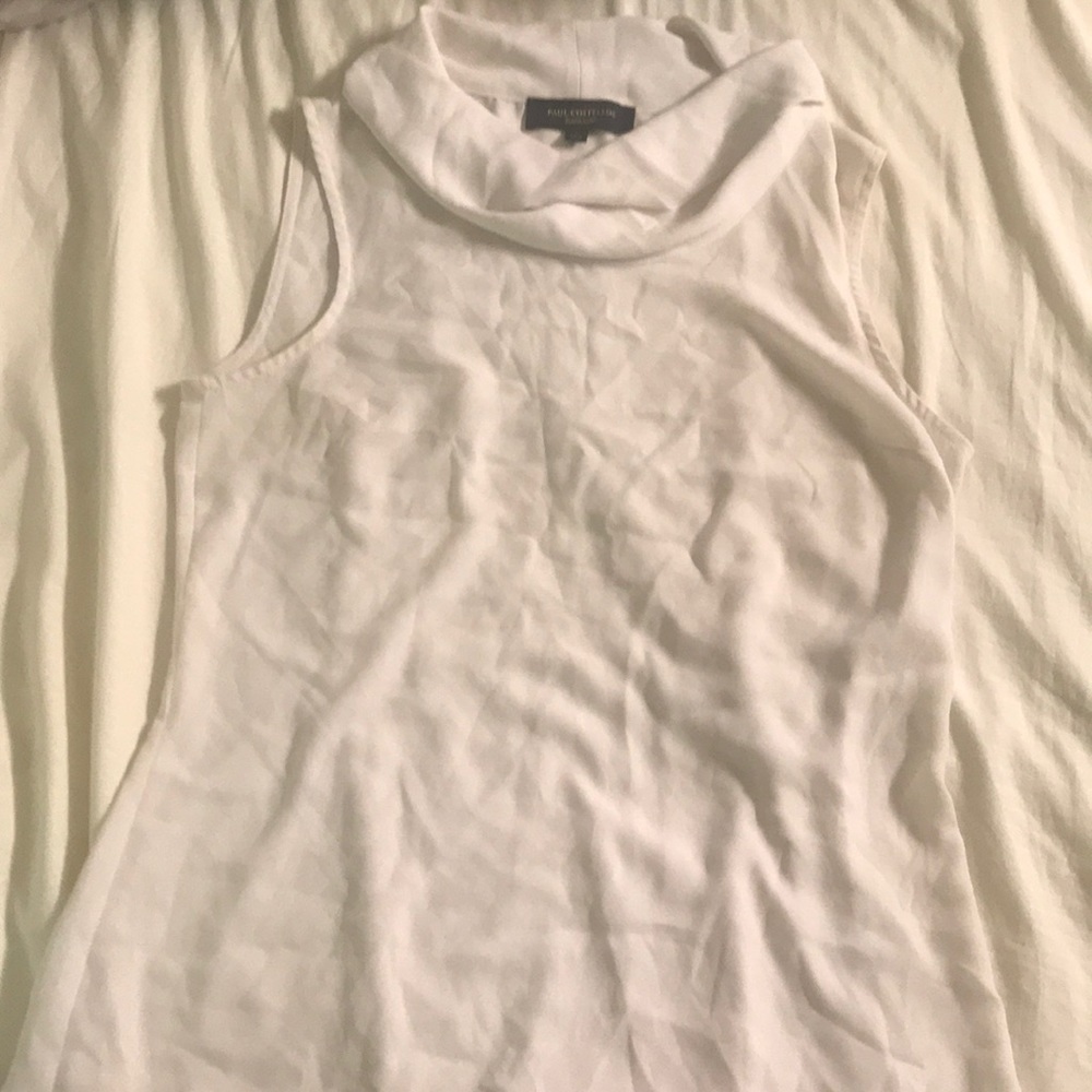 Paul Coatelloe White Turtleneck Sleeveless Blouse